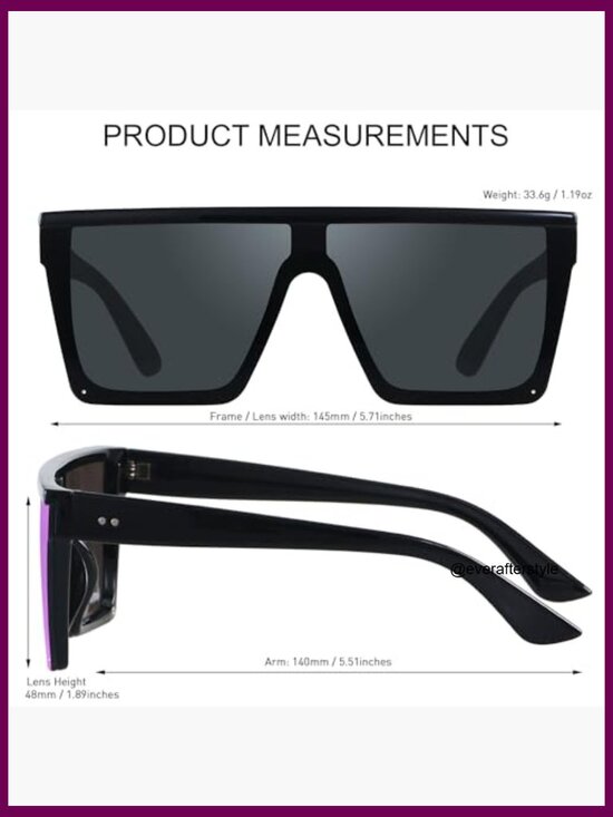 Square Oversized Sunglasses Shield Flat Top UV Protection Rimless
